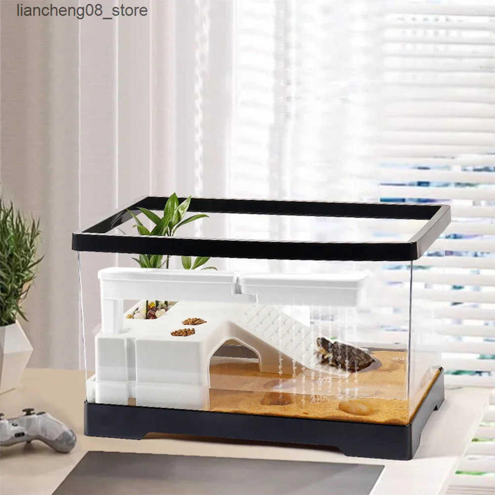 Other Pet Supplies High definition transparent turtle tank aquarium pet drip proof turtle tank reptile with basket platform aquarium breeding box L240