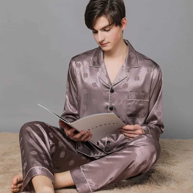 Mens Ice Silk Pajamas Summer Plus Satin Thin Plain Pajamas Mens Home Clothing Fashion Printed High Quality Pajamas Mens W241221