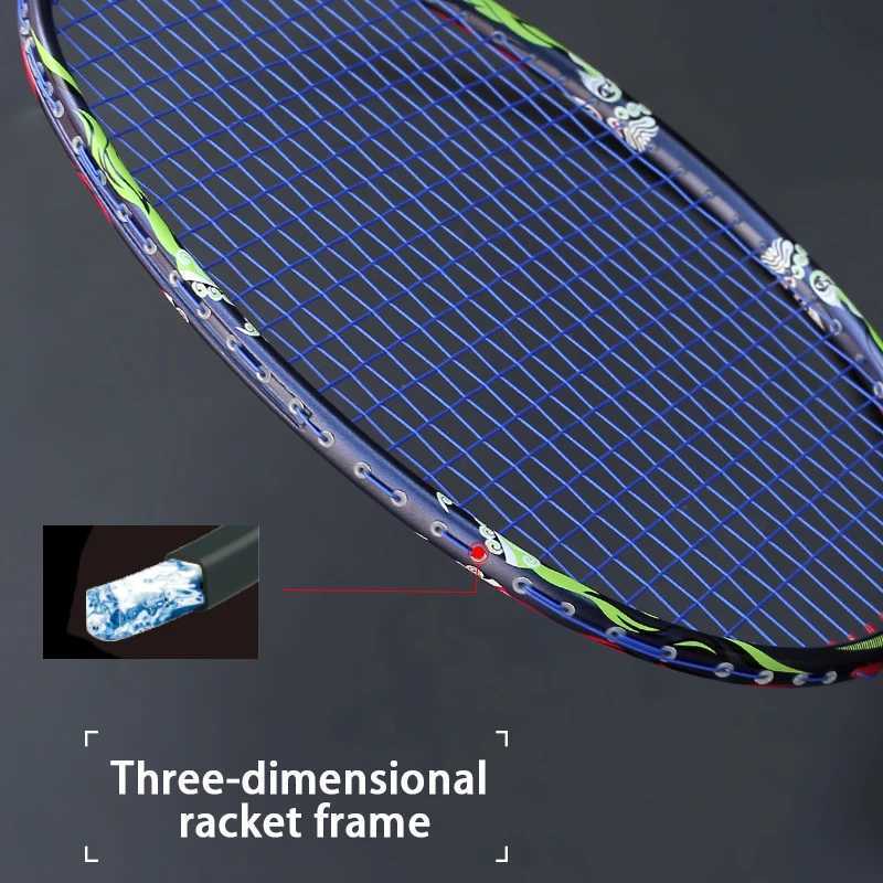 Chinese style professional Ultralight 9U 57G all carbon fiber badminton racket with string bag maximum 32LBS racket sports matW241221