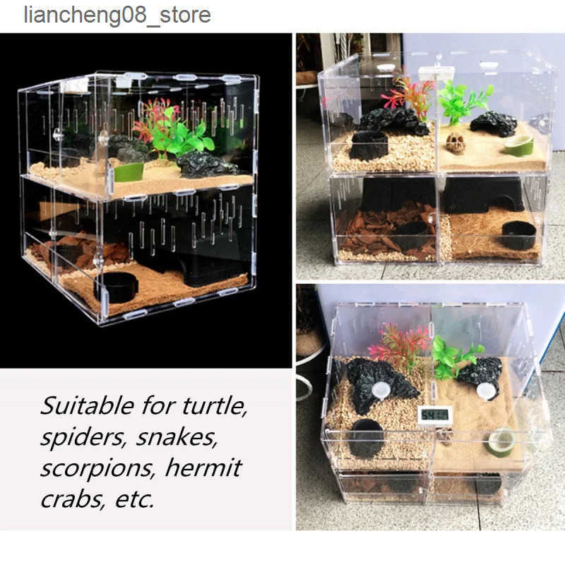 Other Pet Supplies Reptile feed can acrylic Terrarium insect spider lizard breeding box Terrarium Tortoise snake house cage reptile accessories L24091