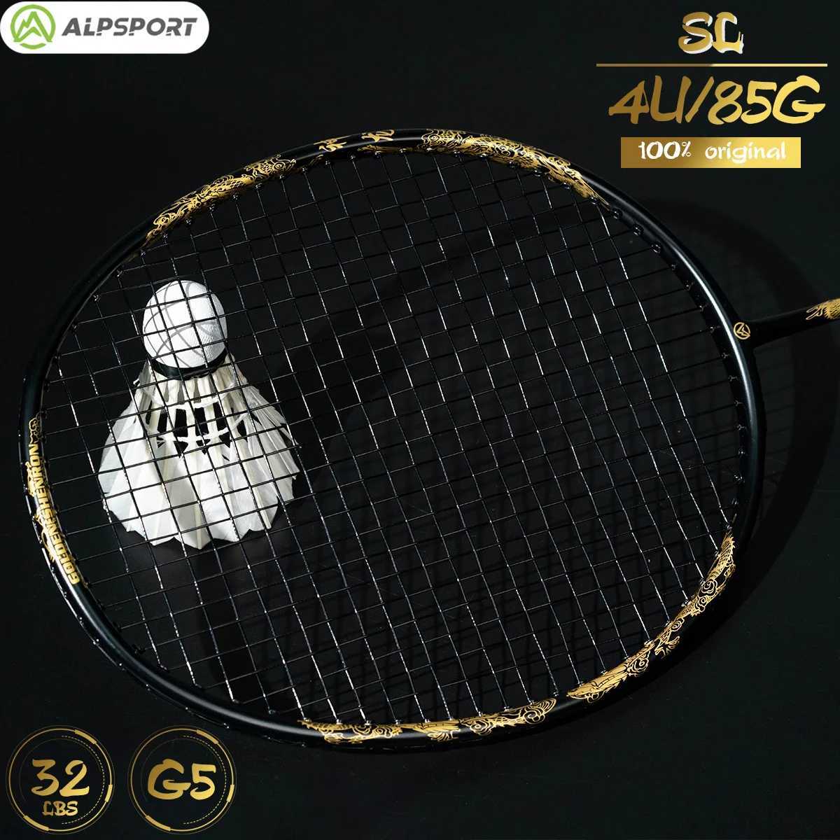 Alpsport Dragon 4U 26LBS all carbon fiber attack badminton racket with new embossed gold and black 100% original design rocketW241221