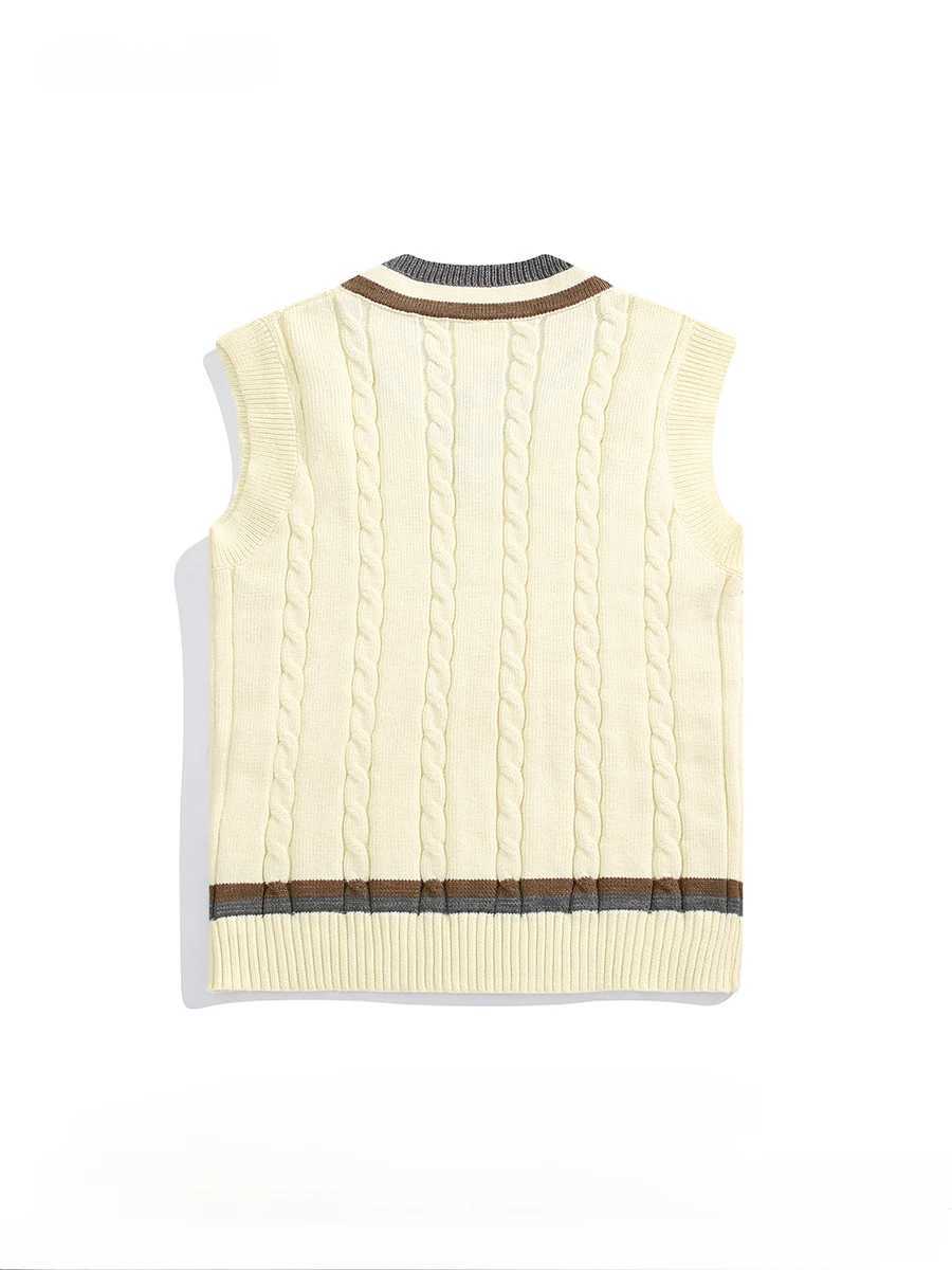 Mens British Retro College Style Color Block V-neck Sleeveless Knitted Vests Autumn Winter Versatile Layered Sweater WaistcoatXJ241221
