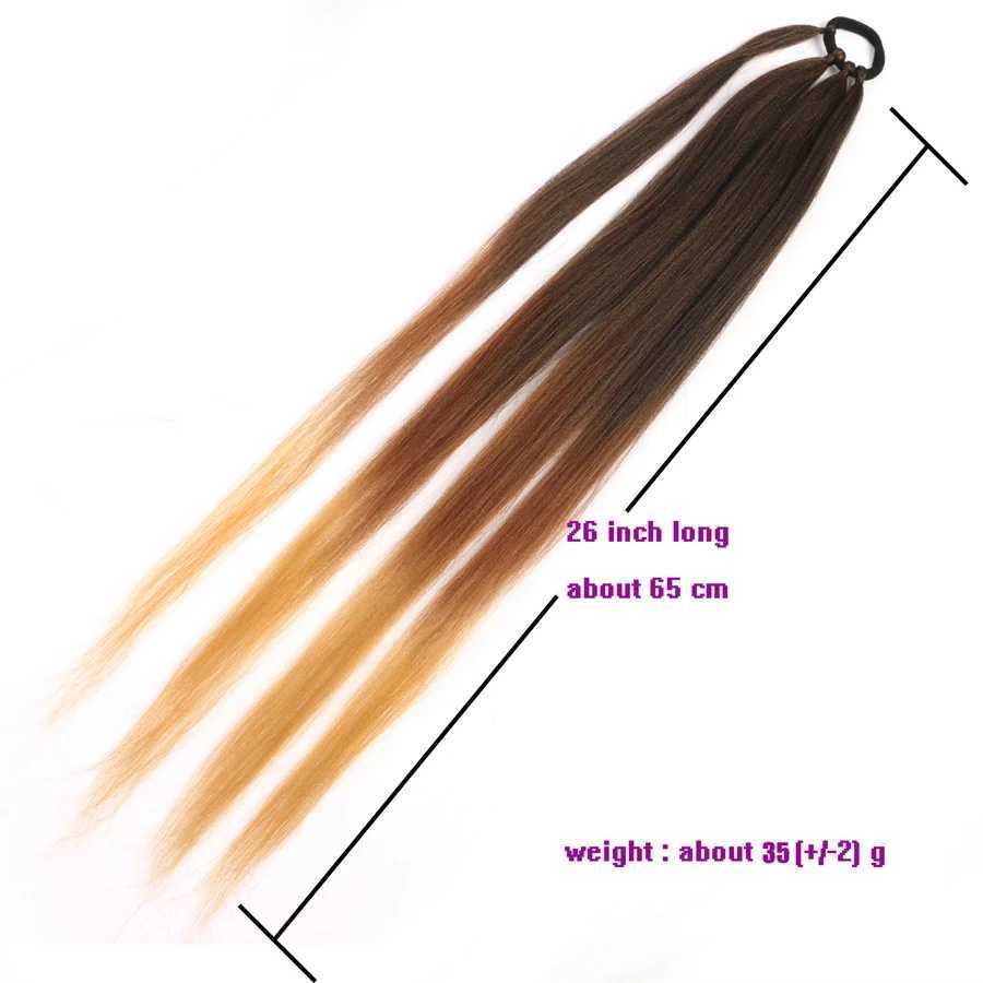 Ponytail Extensions Synthetic Boxing Braids 26 Inch Brown Wrap Around gnon Tail With Rubber Band Hair Ring Ombre Braid GreyXJ241221