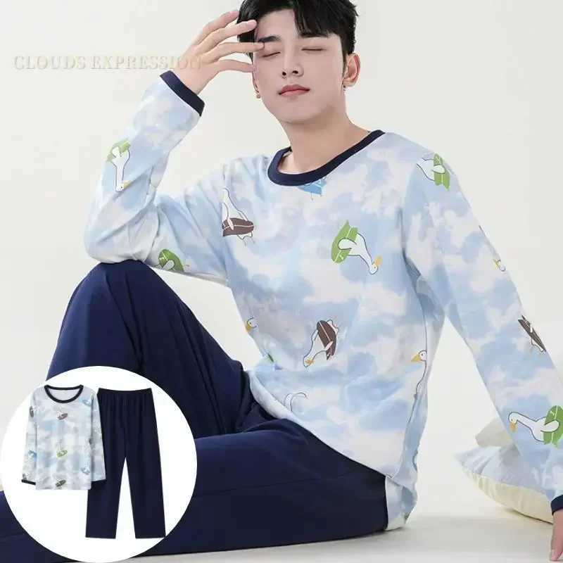 Autumn and Winter Knitted Mens Pajama Alphabet Flat Pajama Cartoon Pajama Set Casual Sleep and Lounge Pajama Plus Size 4XL Pajama W241221