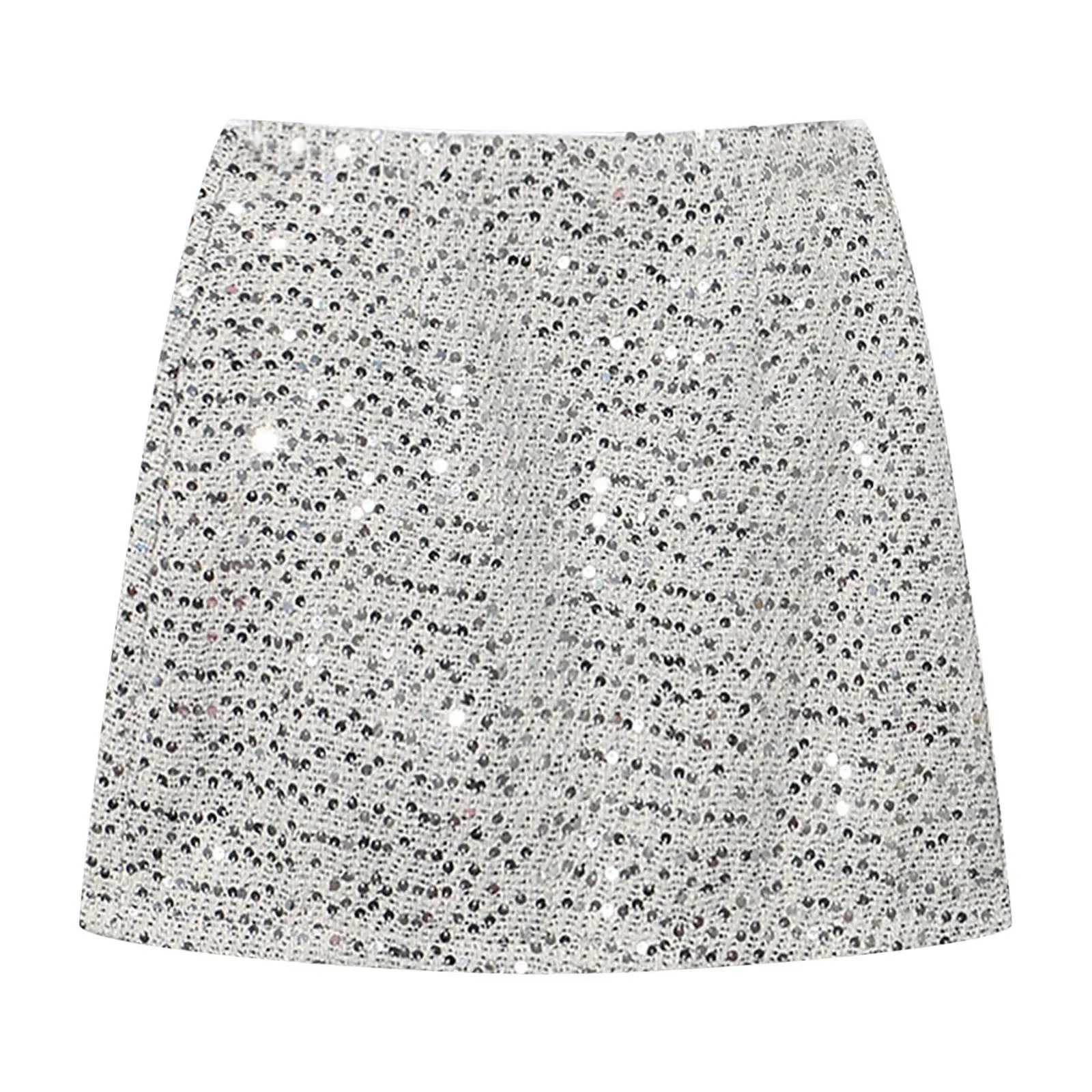 Silver Sequin Skirt For Women High Waist Mini Skirt Fe Fashion Shiny Ele Short Skirts Office Lady Casual Glitter DressXJ241221