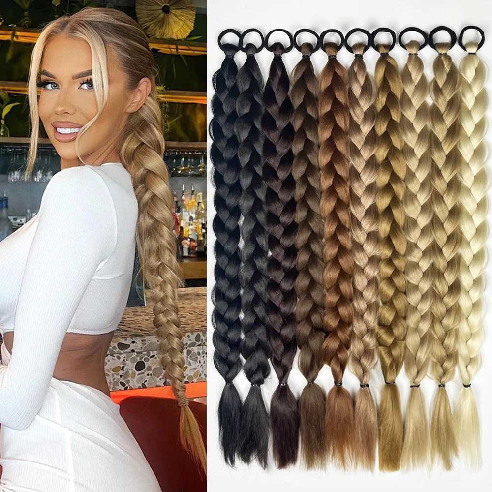 Synthetic Braided Ponytail Extensions Blonde Hairpiece Long Pony Tail With Hair Tie Rubber Band Hair Blonde For WomenXJ241221