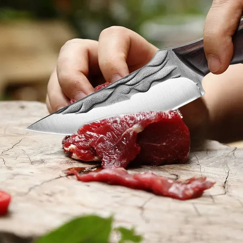 Practical knife sliced fish meat vegetables kitchen knife wooden handle fork blade butcher knife chef camping knife 241220