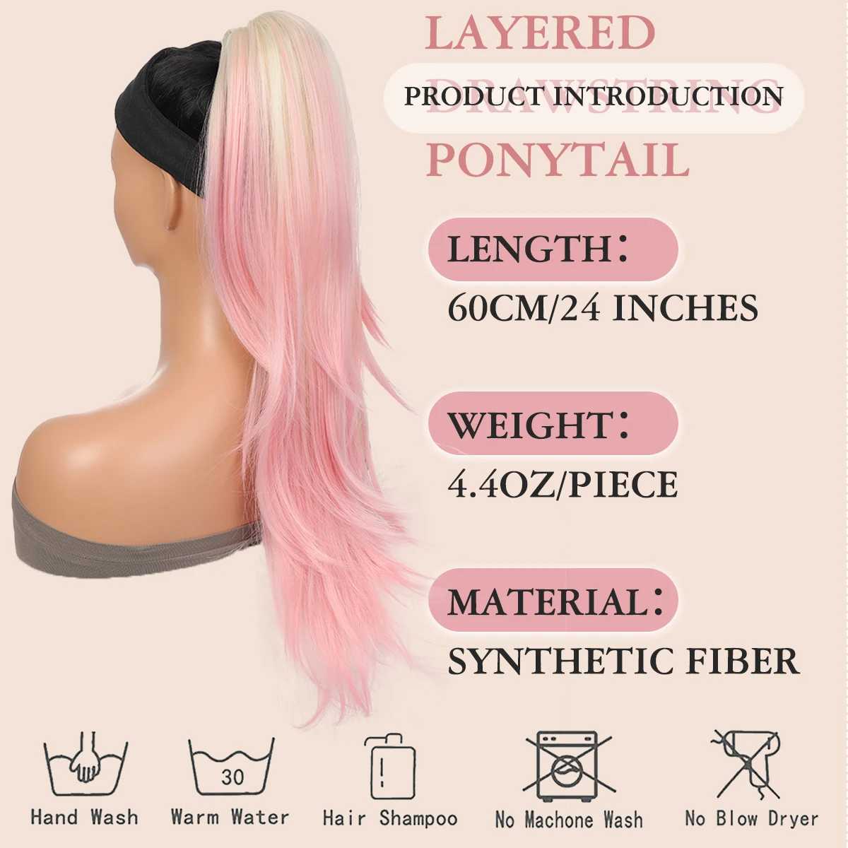 24-inch Natural Curly Synthetic Gradient Layered Ponytail For Womens Drawstring Ponytail Sanded On The PonytailXJ241221
