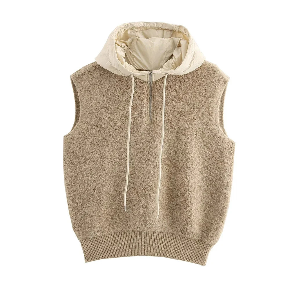 Autumn fashionable womens clothingcasual and elegant n European American style hooded knitted vest 241218