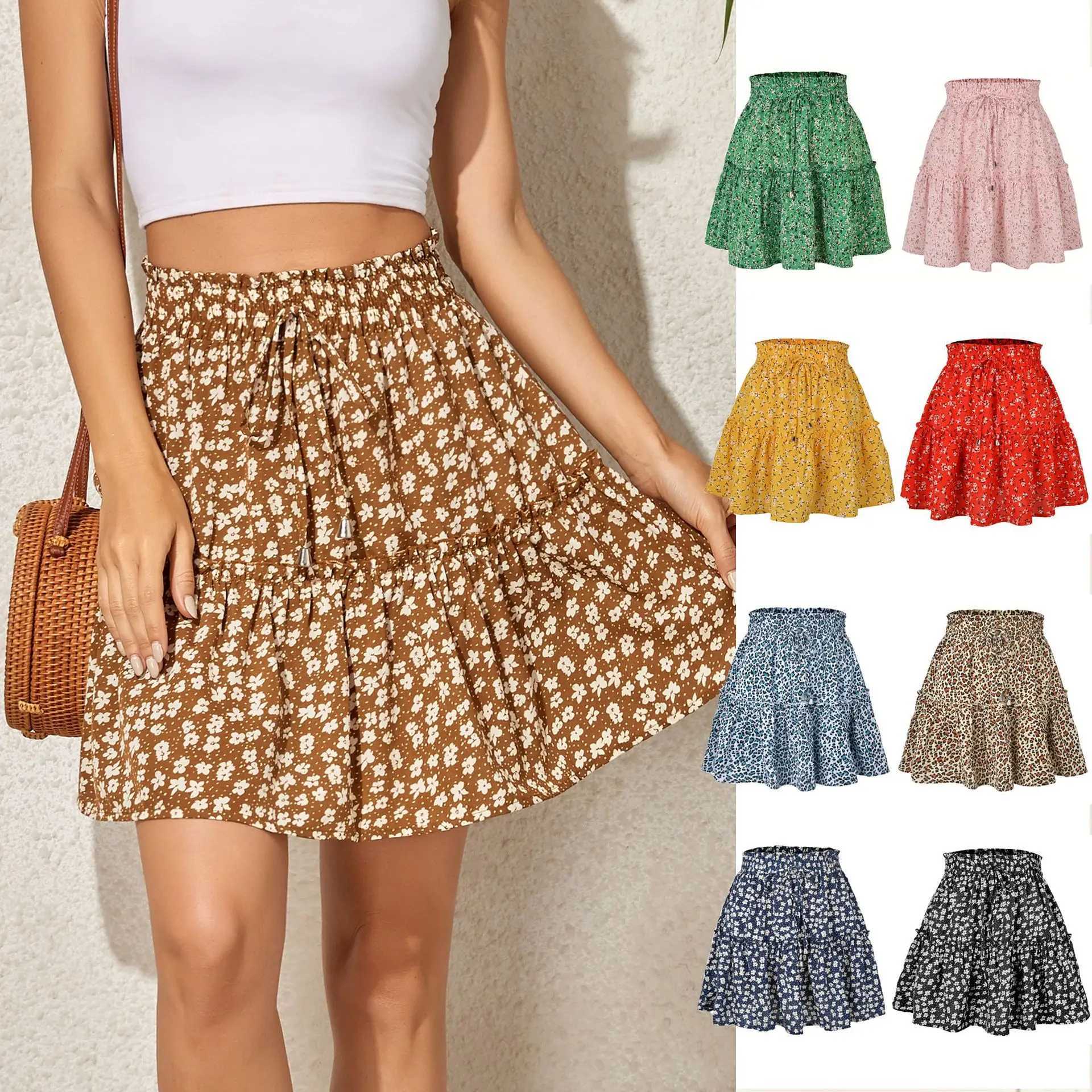 Women Floral Print A-Line Skirt Summer Lady High Elastic Wiast Little Daisy Vestidos LDY-WWXJ241221