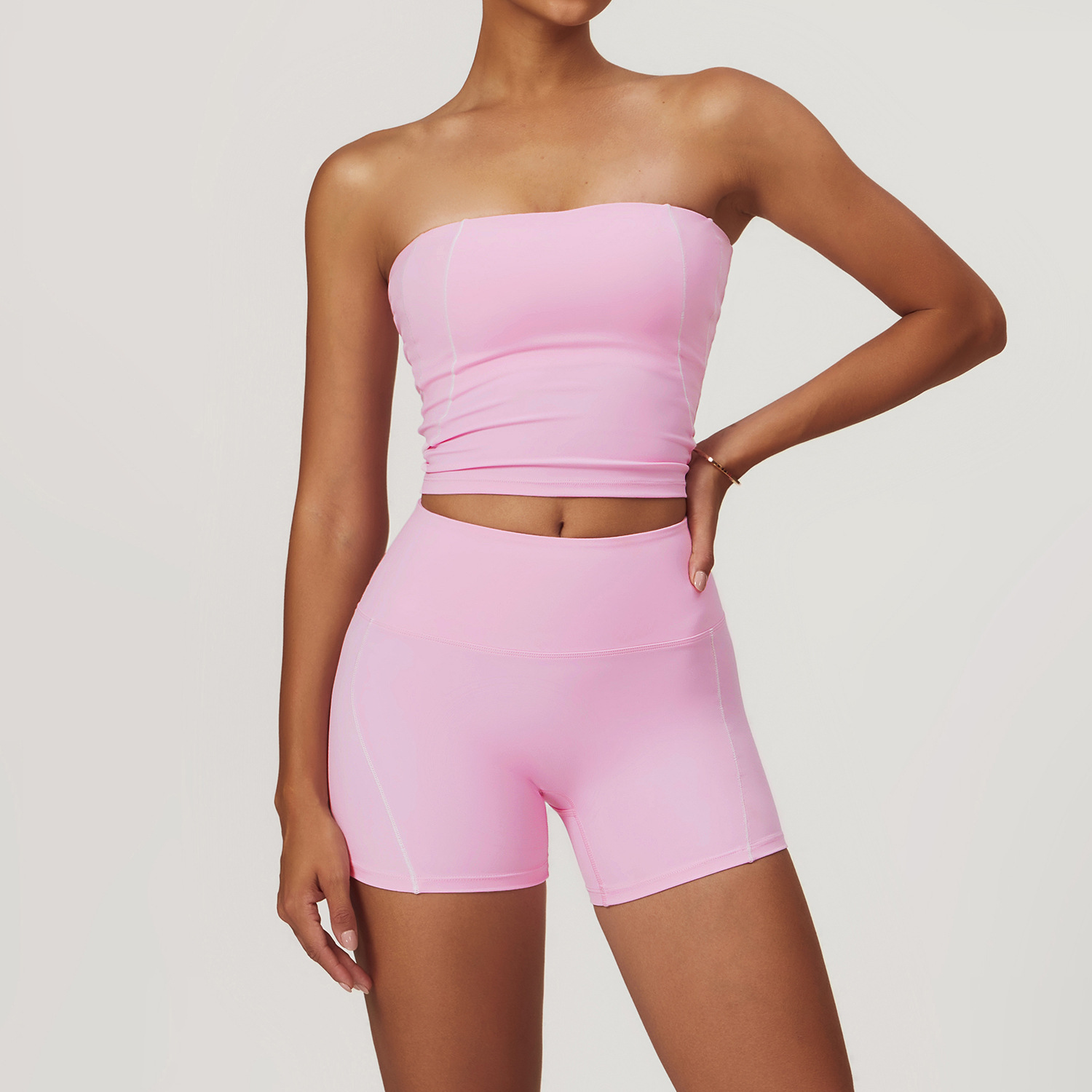 Nude Strapless Big Backless Yoga Non-Slip Raglan Sports Running Inner Outer Fitness Top