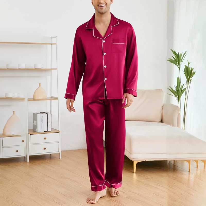 Mens sleepwear autumn sleepwear set long sleeved top with Trouser sleepwear Pj set soft and comfortable satin sleepwear lounge set W241221