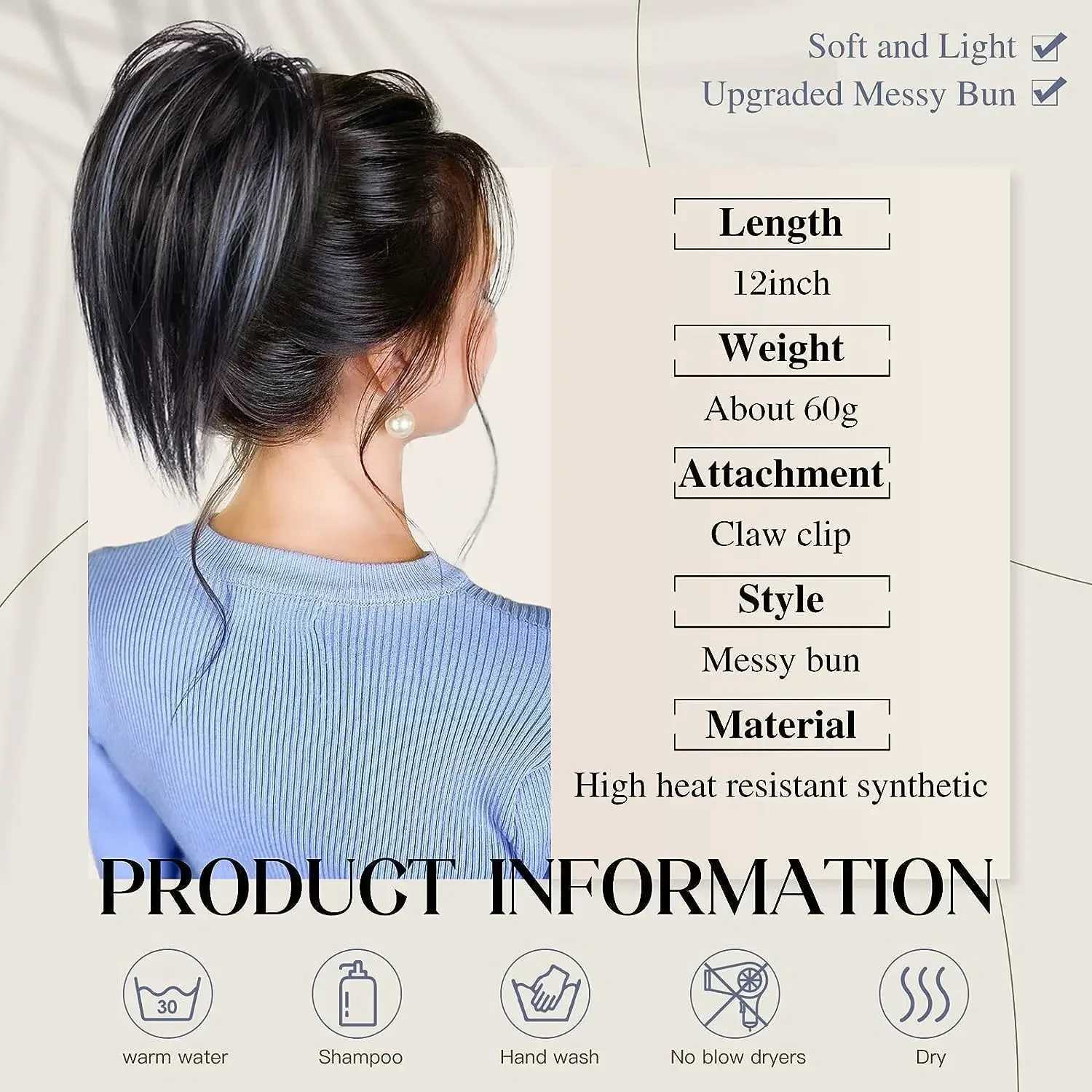 Messy Bun Hair Piece Claw Clip Hair Bun Extensions led Updo Hair Buns Claw Clip Ponytail Hairpieces Hair Scrune with ClipXJ241221