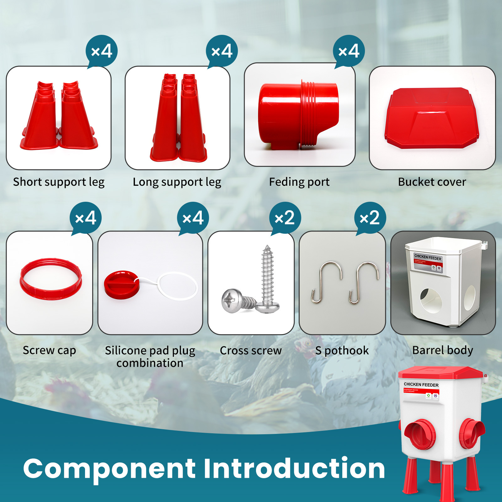 Automatic Chicken Feeder , Chicken Coop Accessories with Hanging Chicken Poultry Feeder
