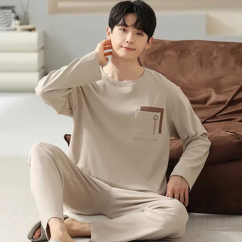 High quality pure cotton sleepwear set for mens autumn and winter sleepwear Korean version sleepwear mens cartoon loose casual wear W241221
