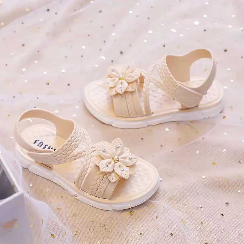 Sneakers Trendy Cute Flower Decor Solid Color Open Toe Sandals For Girls Breathable Lightweight Wear-resistant Sandals For All Seasons H241221