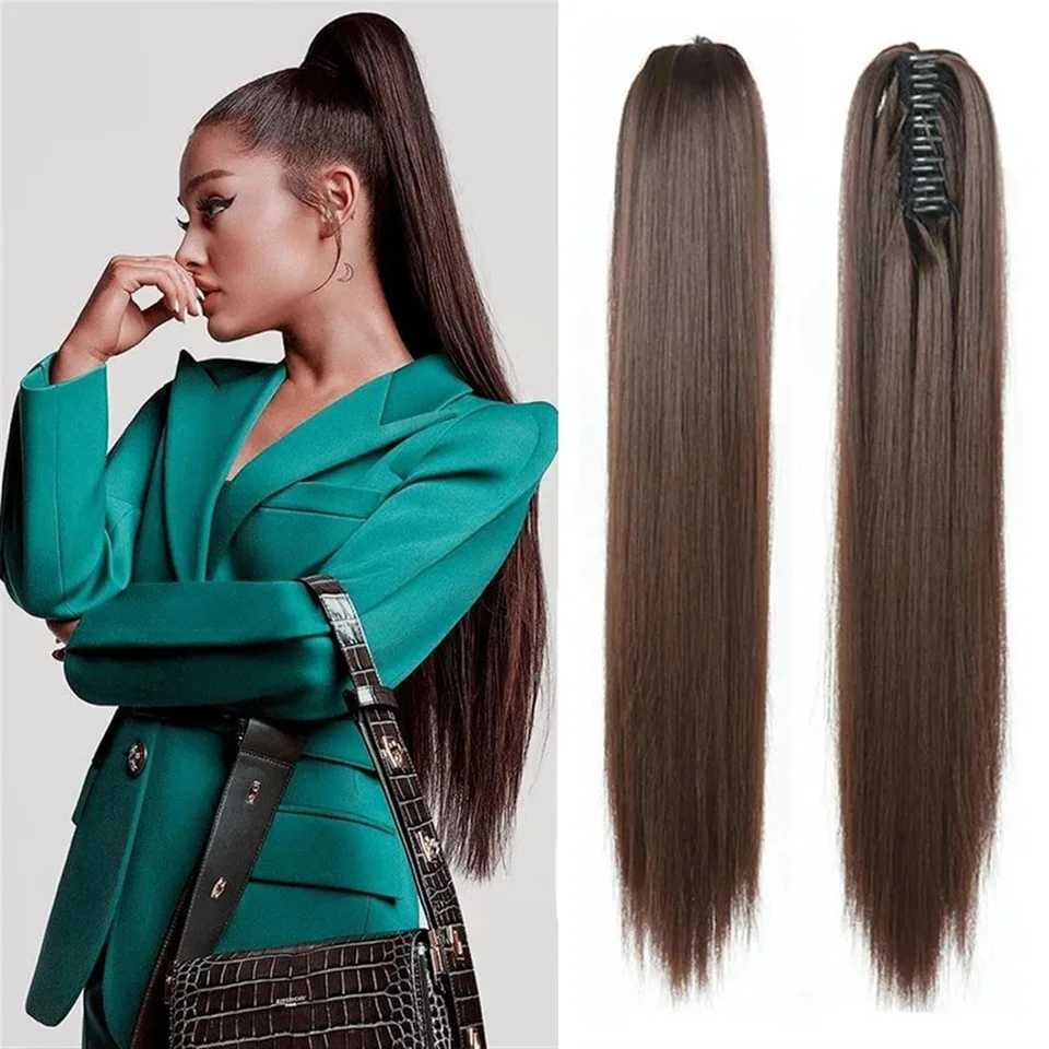 Long Straight Claw Clip Ponytail Hair Extensions - Heat Resistant Synthetic Hairpiece for Women Natural Looking Synthetic HairXJ241221
