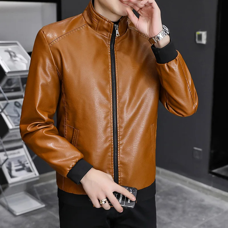 Leather Jacket for Men Autumn and Winter Style Velvet Warm Fashion Trend Korean Style Slim Stand Collar 241216