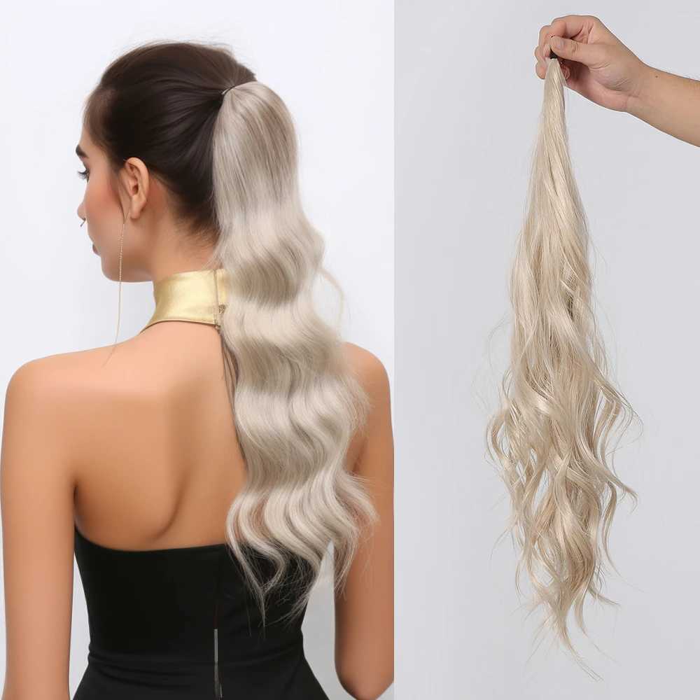 25 Ponytail Extensions Flexible Wrap Around Ponytail Hair Extensions Platinum Long Wavy Synthetic Ponytail for Women Party UseXJ241221