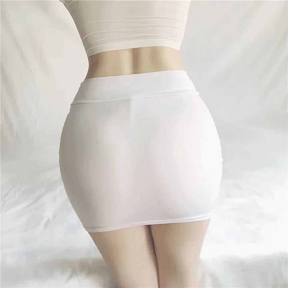 Women Skirt Ultra-Thin Shiny Mesh Sheer Mini Skirt Sexy Stretch Mesh Bodycon Lingerie Smooth See Through Nightwear CosplayXJ241221