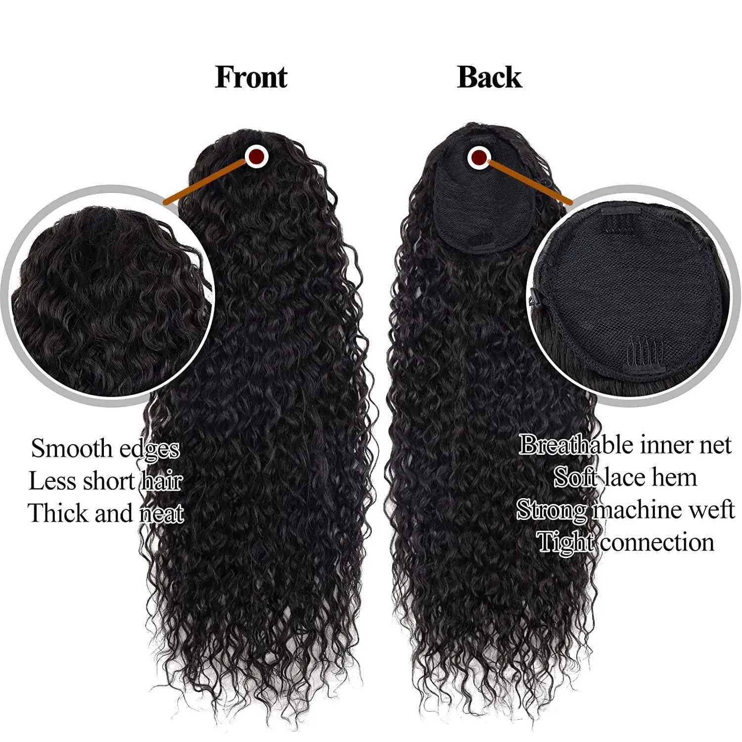 24 Inch Curly Ponytail Extensions Synthetic Deep Wave Drawstring Ponytail For Black Women Human Hair Feeling With ClipXJ241221