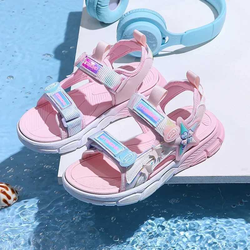 Sandals Cute Girls Pink Purple Sandals Summer Girls Sandals Fashion Light Soft Flats Toddler Infant Casual Beach Children Shoes Outdoor H241217