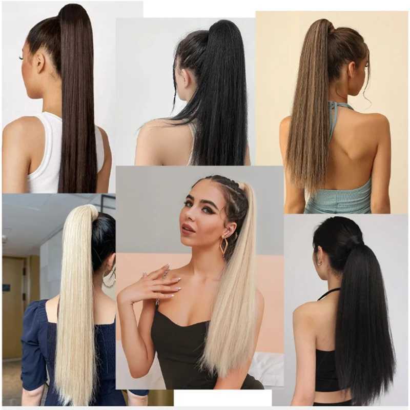 22Inch Synthetic Ponytail Extensions With Hair Tie Wrap Around Hair Braid Tail Rubber Band Hair Ring Ombre Braid DIYXJ241221