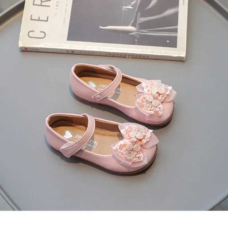 Sneakers Girls Princess Leather Shoes Solid Color Elegant Childrens Flats Fashion Sweet Kids Stage Performance Single Shoes Round-toe H241221