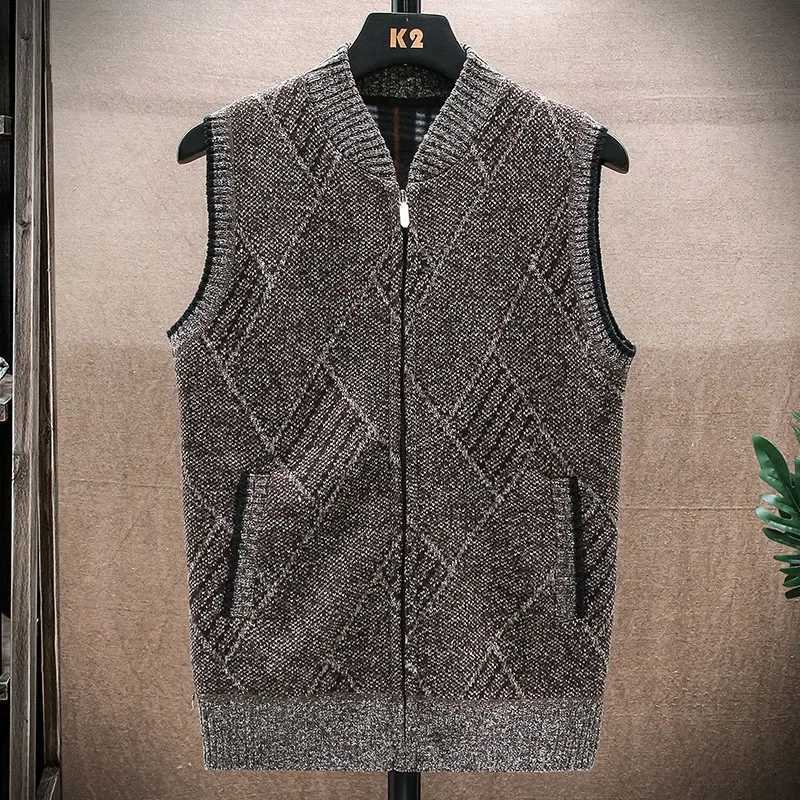 Mens Sweater Autumn/winter Leggings Vest and Velvet Jacket Knit Zipper Cardigan Vest Thread JacketXJ241221