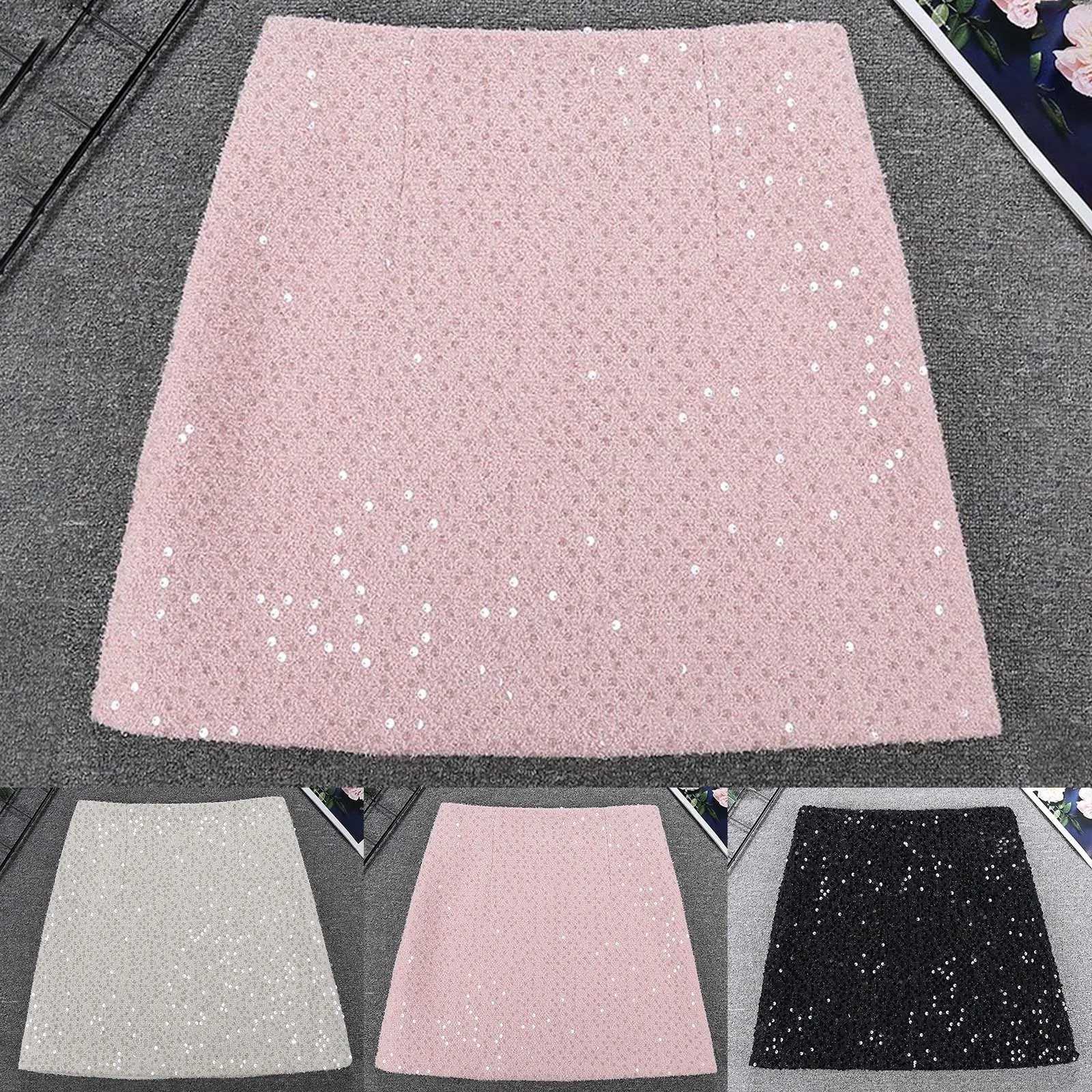 Fashion Y2K Streetwear Mini Skirt Womens Glitter Sequin Bodycon Tweed Skirts Wrapped Hip Short A-Line Pink White Femme FaldasXJ241221