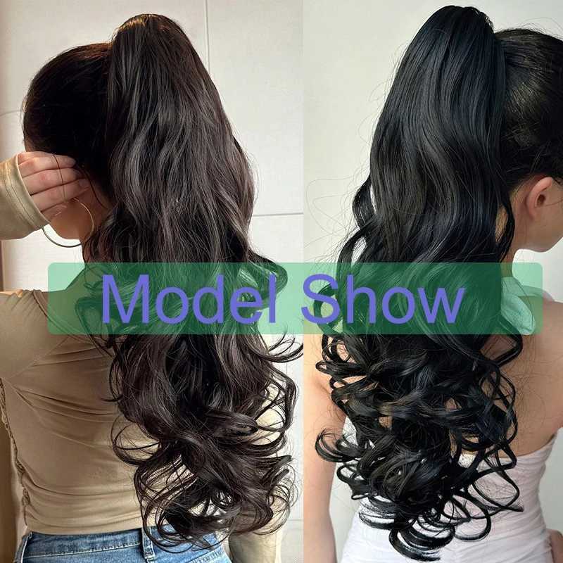 22Inch Synthetic Long Wavy Layered Ponytail Hair Synthetic Drawstring Ponytail Clip in Hairpiece Black Curly Ponytail for WomenXJ241221