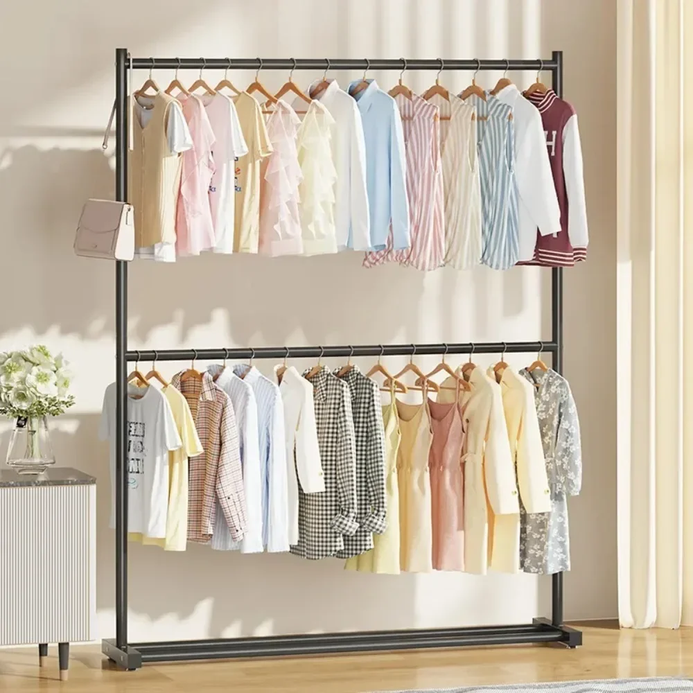 Floor Hanger Simple Rolling Clothes Rack Living Room Wardrobe Shoerack Shelves Double Layers Coat Hanger Stand Home Furniture