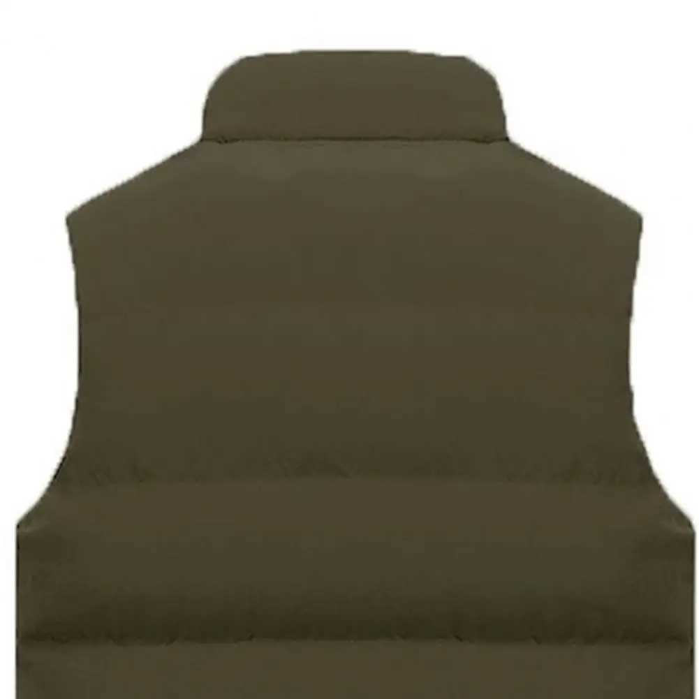 Men Vest Jacket Solid Color Sleeveless Coat Stand Collar Zipper Cotton Padded Thicken Straight Waistcoat Men StreetwearXJ241221