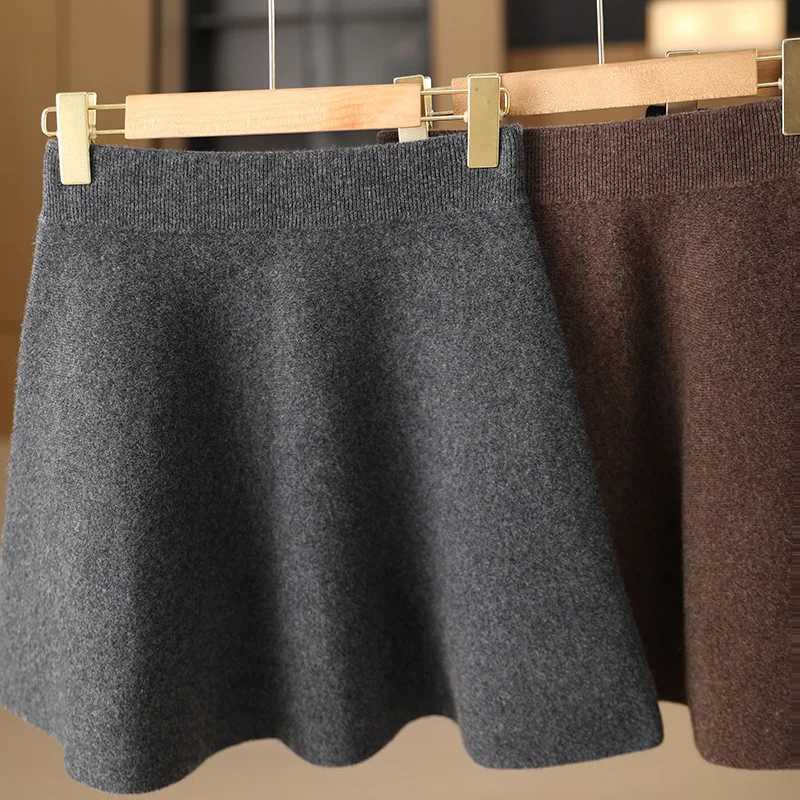 Autumn Winter Women Korean Version Sexy A-line Short Skirt 100% Merino Wool Knitwear Fe Grace Soft High Waist Mini SkirtXJ241221