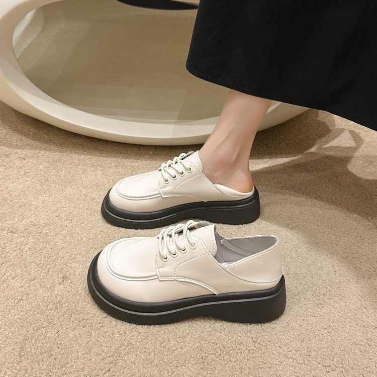 Leather Ddmywed Small Shoes For Women In The Spring And Autumn Of Thick Soled Fashionable British Style One Foot Casual Mary Jane Loafers Chinese Bran