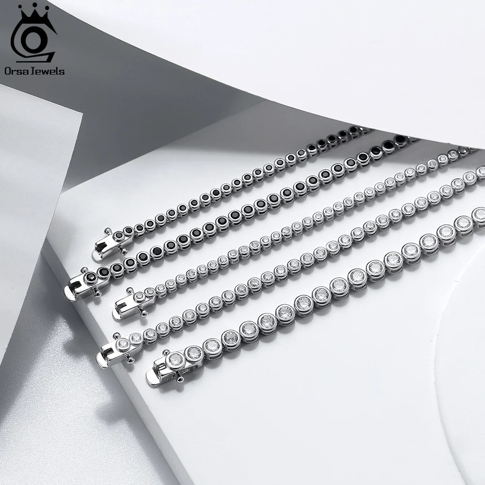 ORSA JEWELS 925 Sterling Silver Tennis Chain Bracelet 1.5/2/3mm A Zirconia Handmade Bracelet for Women Fashion Jewelry SB143 241220