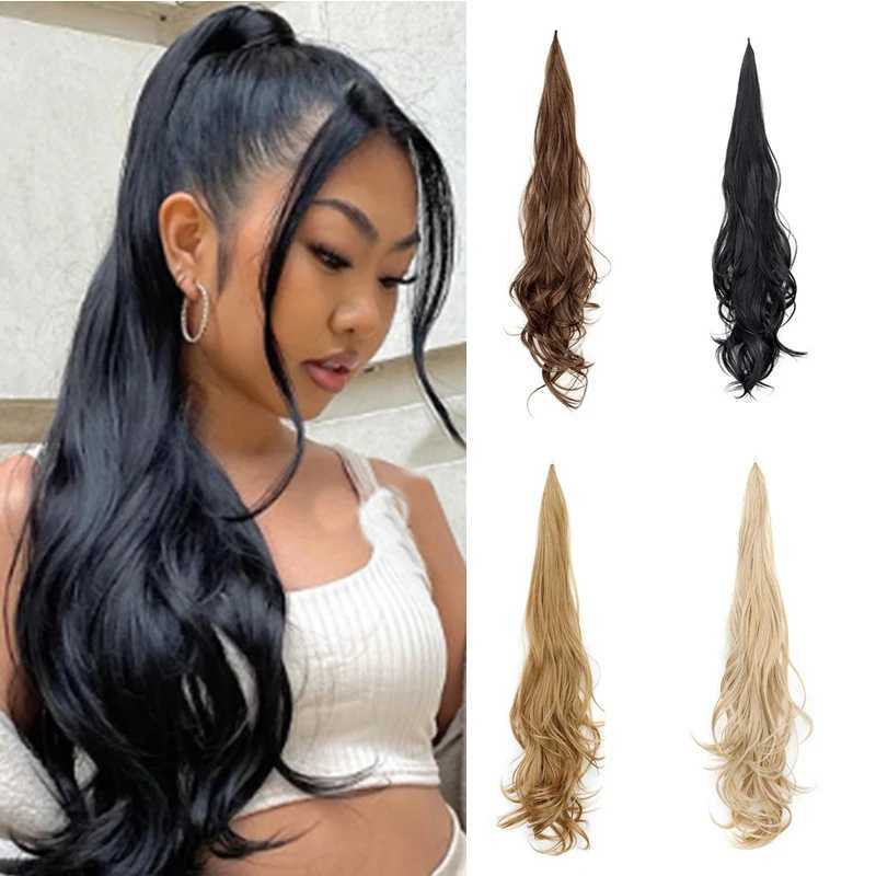 H STAR 32Inch Synthetic Flexible Wrap Around PonyTail Length Ponytail Extensions Blonde Ponytail Hairpieces For WomenXJ241221