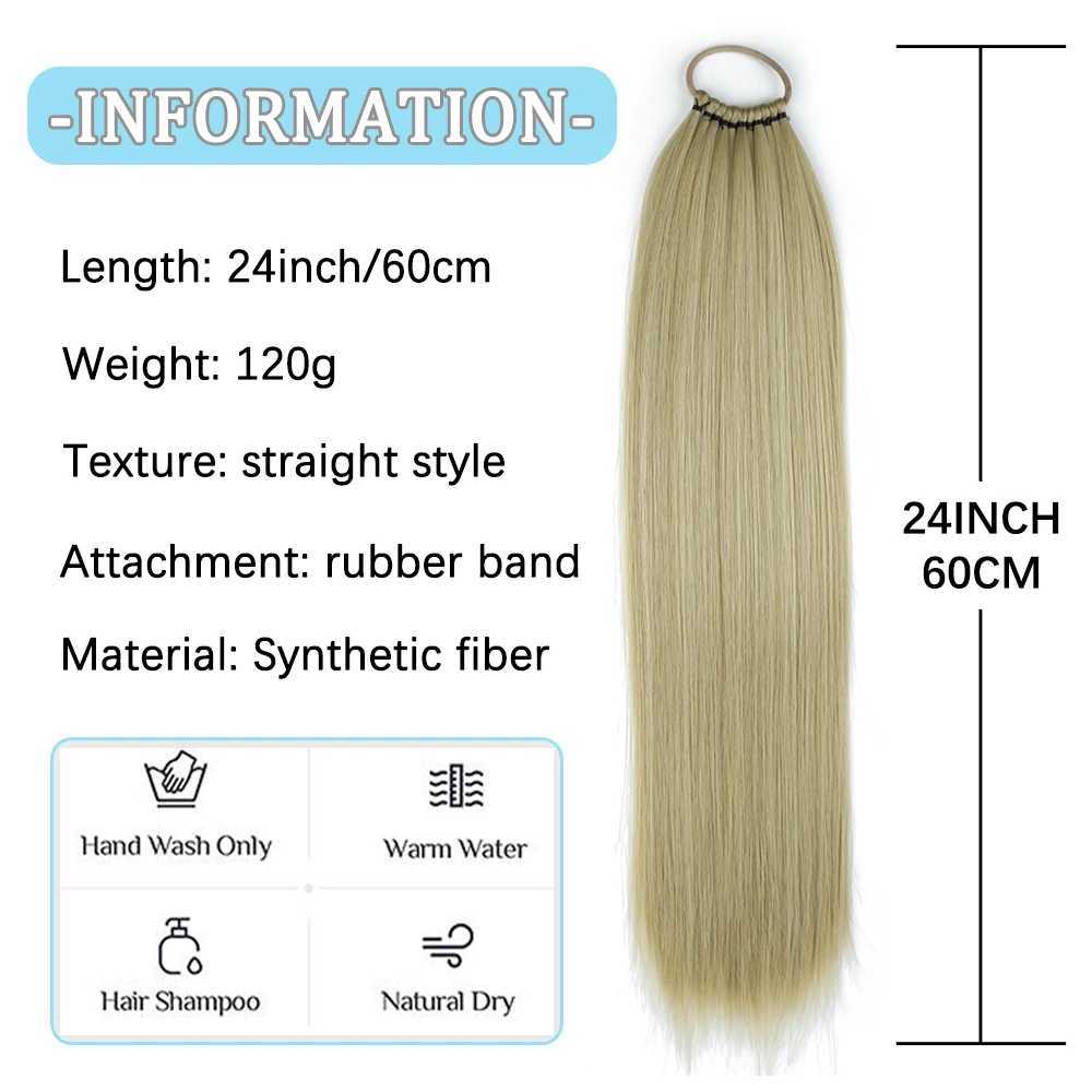 Synthetic Long Straight Ponytail With Elastic Band Wrap Around Straight Ponytail Extension Heat Resistant Pony Tail For WomenXJ241221