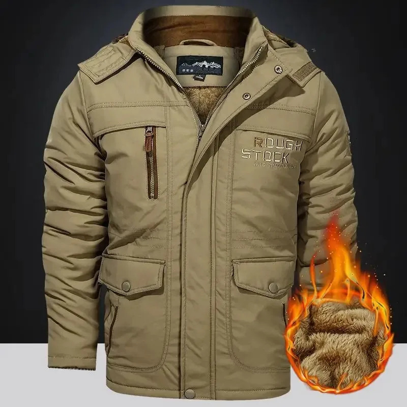 Mens Winter Jacket Fleece Linning Outdoor Parka Coat Hooded Windbreaker Thick Warm Outerwear Big Size 6XL Multipocket 241217