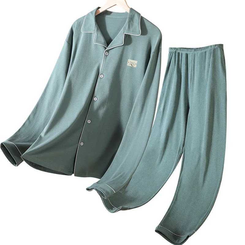 High quality 100% pure cotton mens sleepwear set for autumn and winter comfortable and warm soft spandex mens spring long sved sleepwear W241221