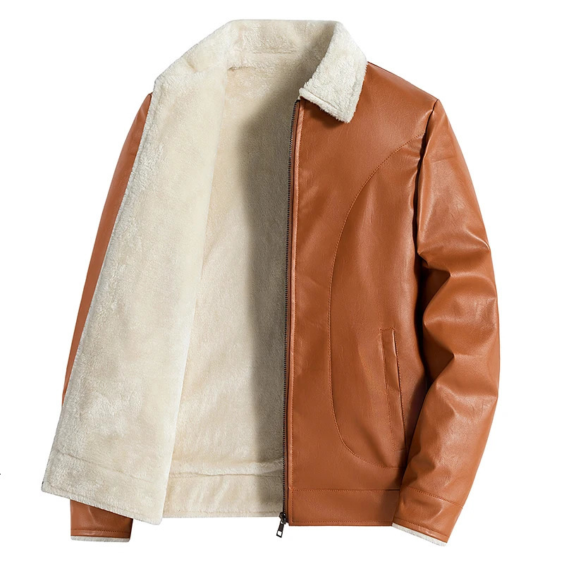 Winter Faux Fur Collar Windproof Add Velvet Warm Coat Leather Jacket Mens Leather Clothing Vintage Pu Leather Jacket Mens 241216
