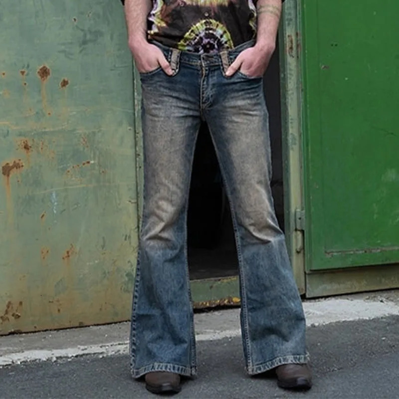 Autumn Vintage Mens Flare Jeans Solid Straight Jeans Men High Street Button Denim Flare Pants Streetwear Trousers S-3XL 241219