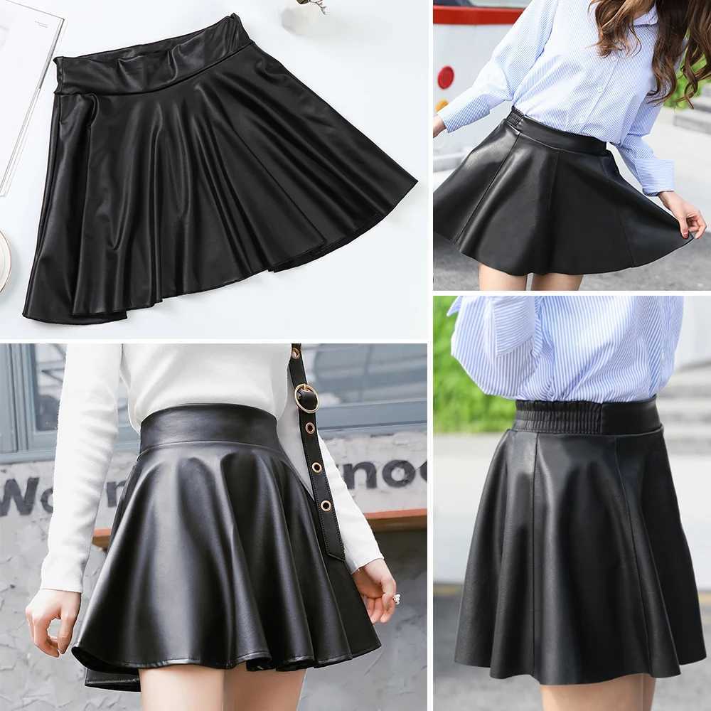 Women Faux Leather Short Skirts High Waist Elastic Mini Short Skirt ltipurpose For Skater Work NightclubXJ241221