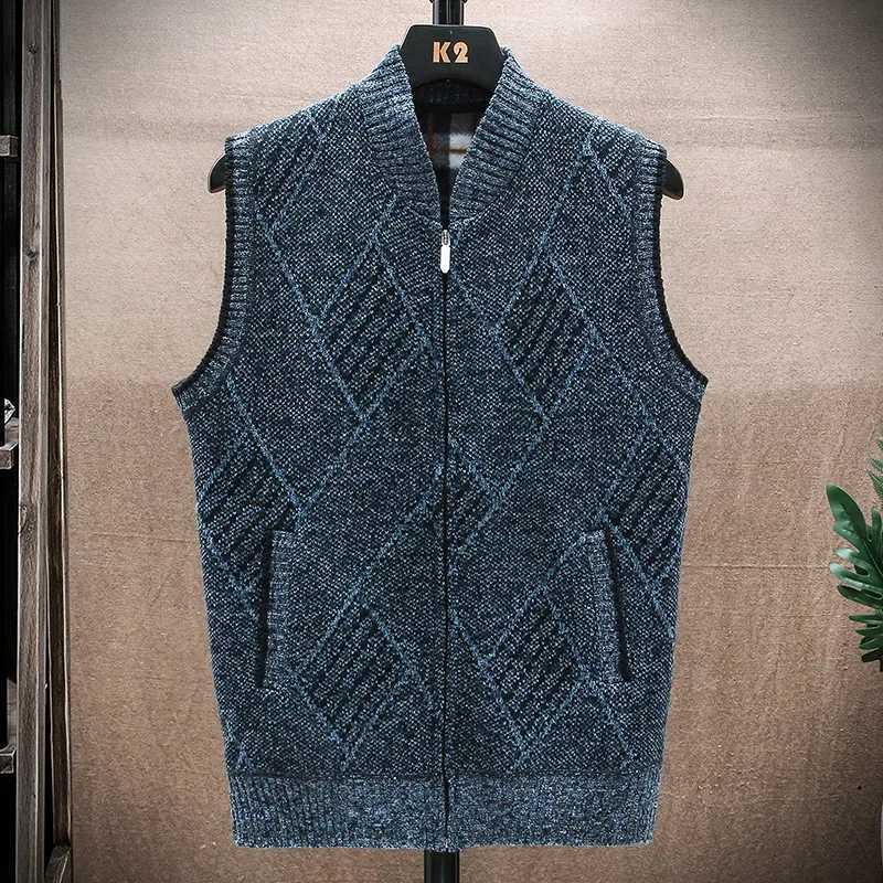 Mens Sweater Autumn/winter Leggings Vest and Velvet Jacket Knit Zipper Cardigan Vest Thread JacketXJ241221