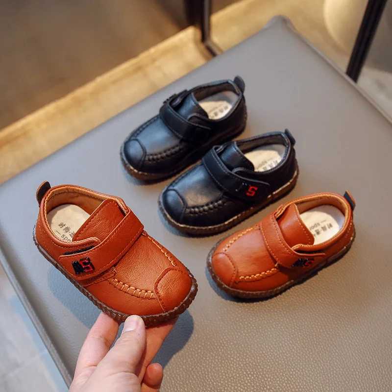 Sneakers Spring Fall childrens baby cushioned leather shoes Brown Boys Girls Baby soft casual shoes 2024 new black childrens baby shoes H241221