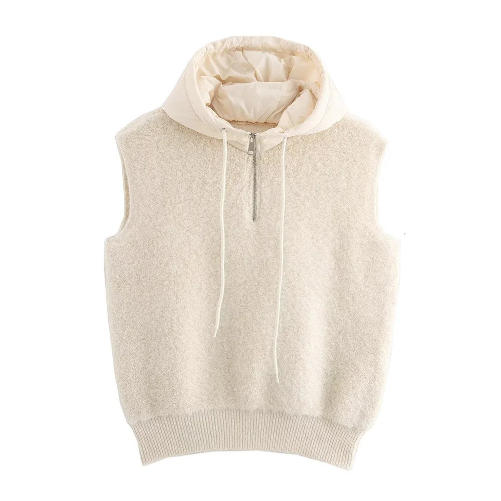 Autumn fashionable womens clothingcasual and elegant n European American style hooded knitted vest 241218