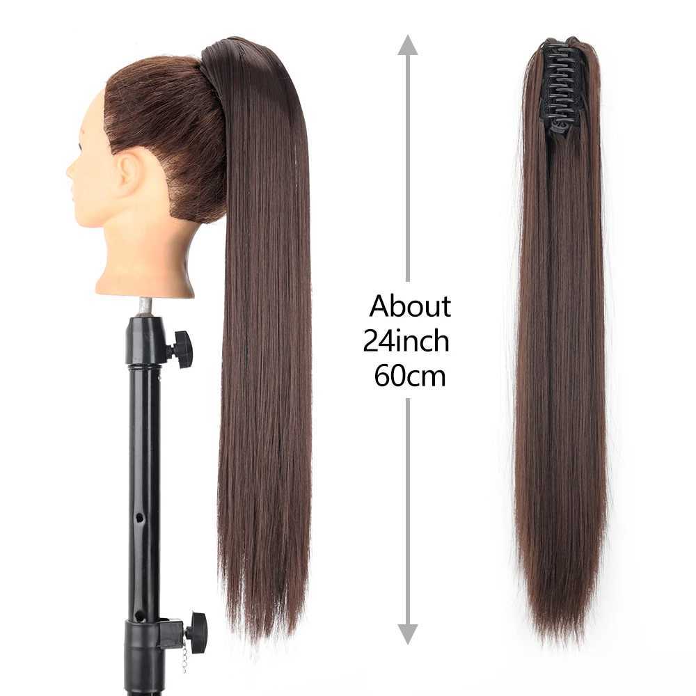 Synthetic Claw Clip Ponytail 24Inch Long Straight Ponytail Hair Extension Heat Resistant Blonde Brown Horsetail Fake HairpiecesXJ241221