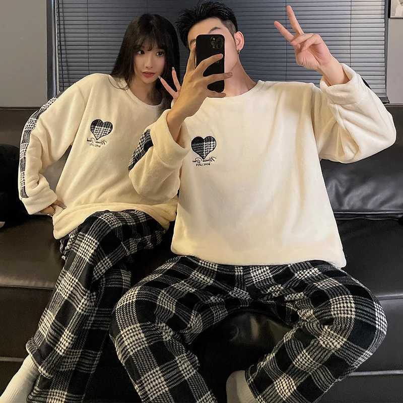 Unisex flannel sleepwear new womens winter warm wool couple sleepwear set couple sleepwear cute cartoon sleepwear W241221