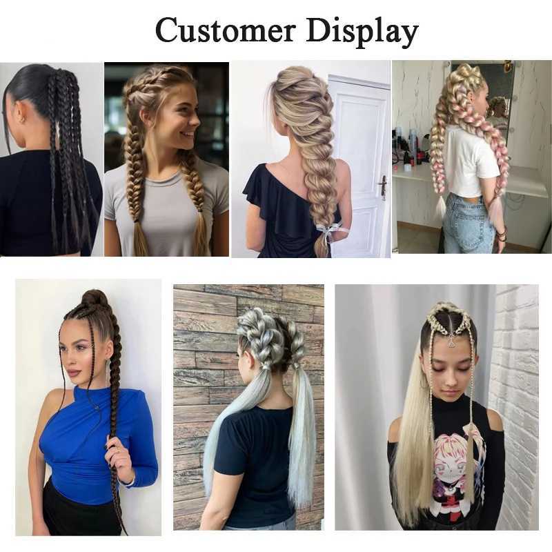 Ponytail Extensions Synthetic With Hair Tie Wrap Around Hair Braid Extensions Tail Rubber Band Hair Ring 28 Inch Ombre Braid DIYXJ241221