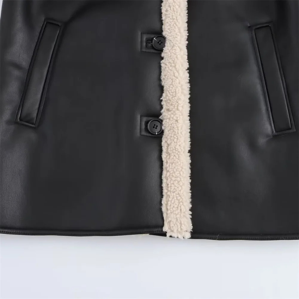 Zach Ailsa Autumn Product Womens Casual Collar Long Sleeve Leather Effect Double sided Loose and Versatile PU Jacket Coat 241216